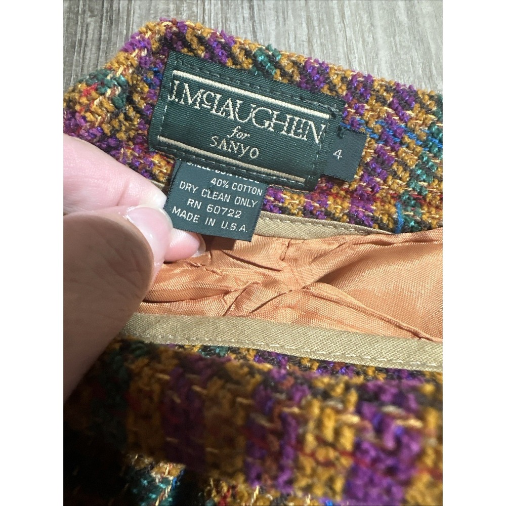 J. McLaughin for Sanyo Vintage Herringbone Tweed Pencil Skirt Wool Cotton Sz 4 - Picture 3 of 7